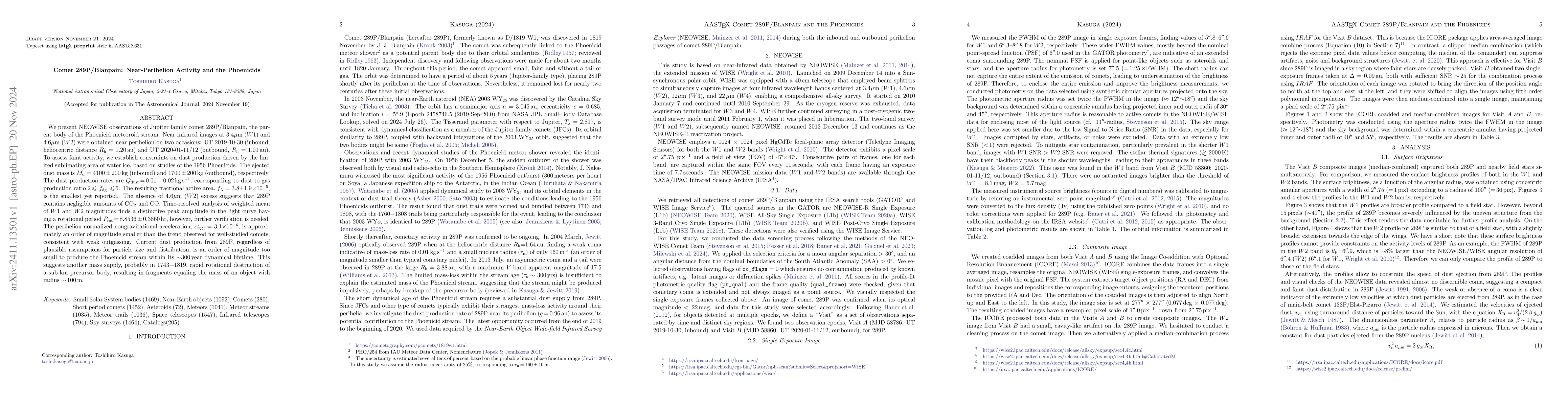 Thumbnail for Comet 289P/Blanpain: Near-Perihelion Activity and the Phoenicids