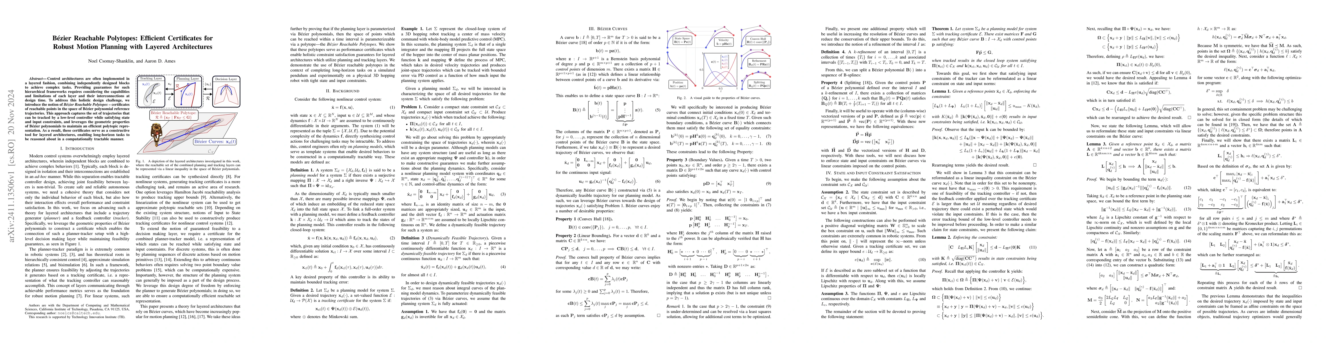 Thumbnail for Bezier Reachable Polytopes: Efficient Certificates for Robust Motion
  Planning with Layered Architectures