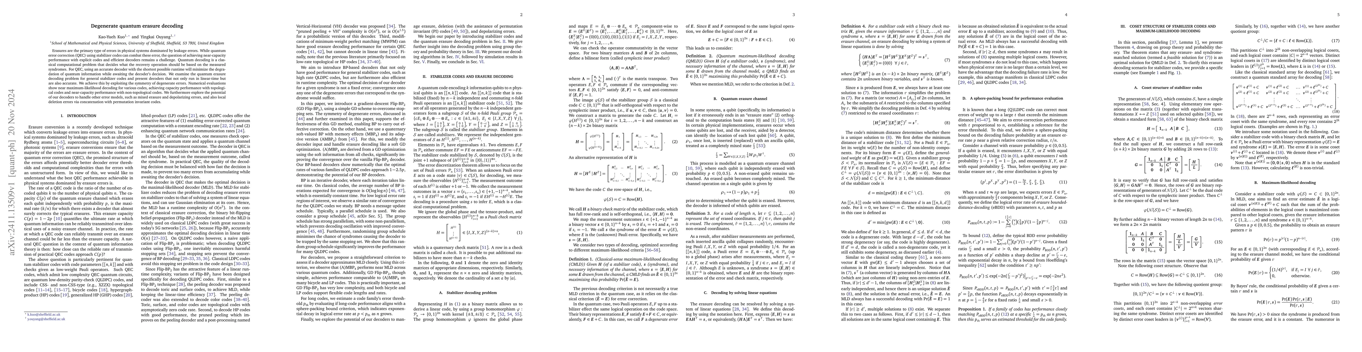 Thumbnail for Degenerate quantum erasure decoding