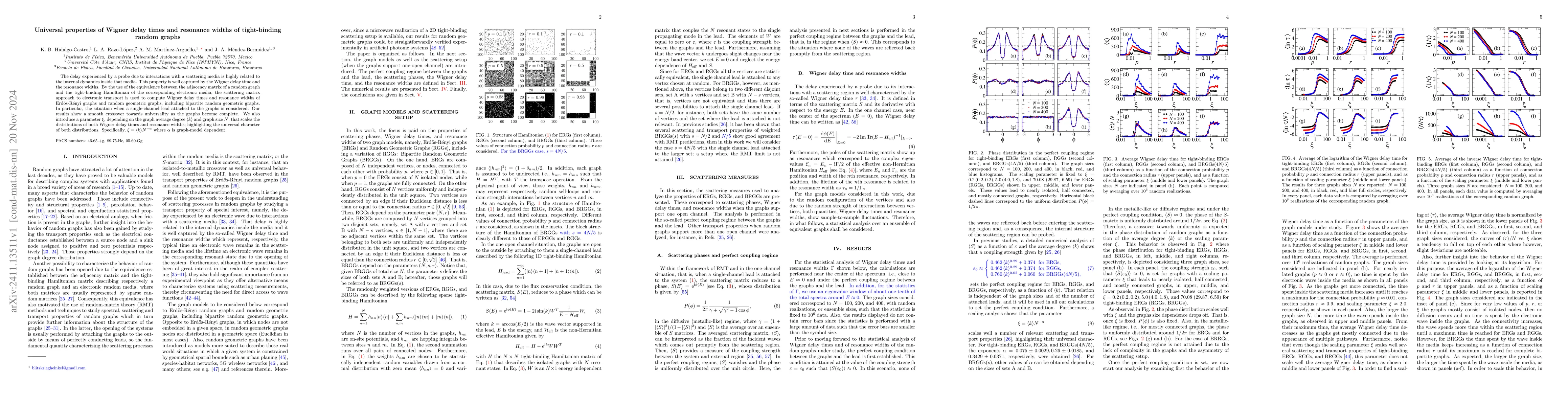 Thumbnail for Universal properties of Wigner delay times and resonance widths of
  tight-binding random graphs