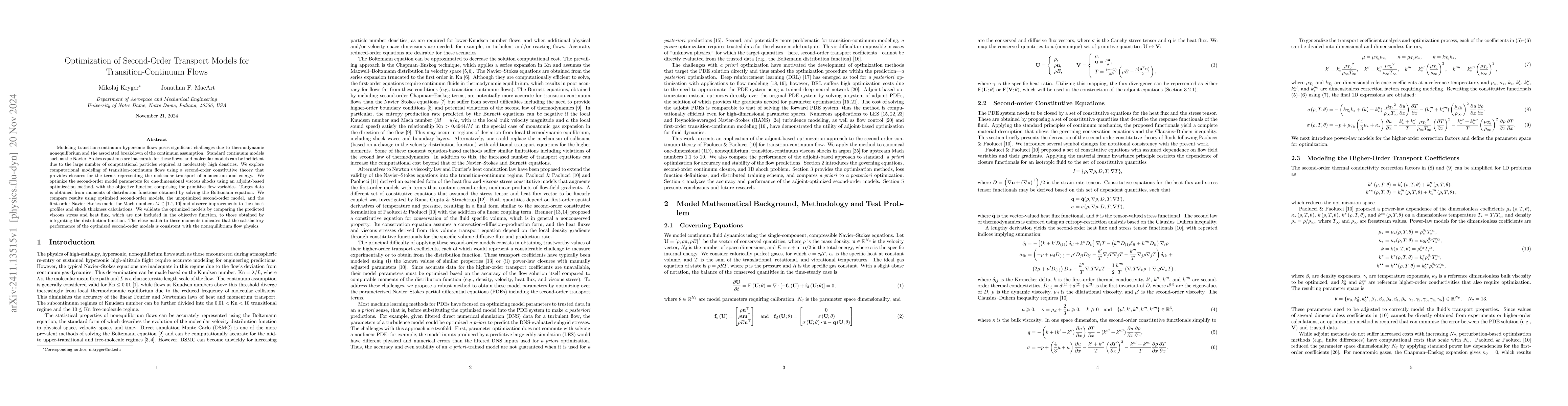 Thumbnail for Optimization of Second-Order Transport Models for Transition-Continuum
  Flows