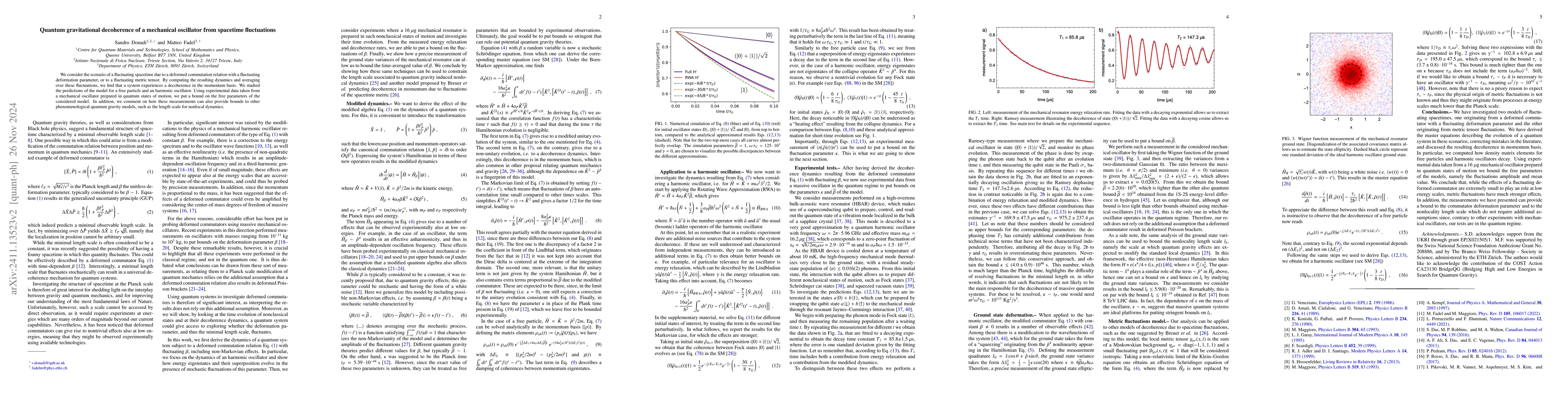 Thumbnail for Quantum gravitational decoherence of a mechanical oscillator from
  spacetime fluctuations