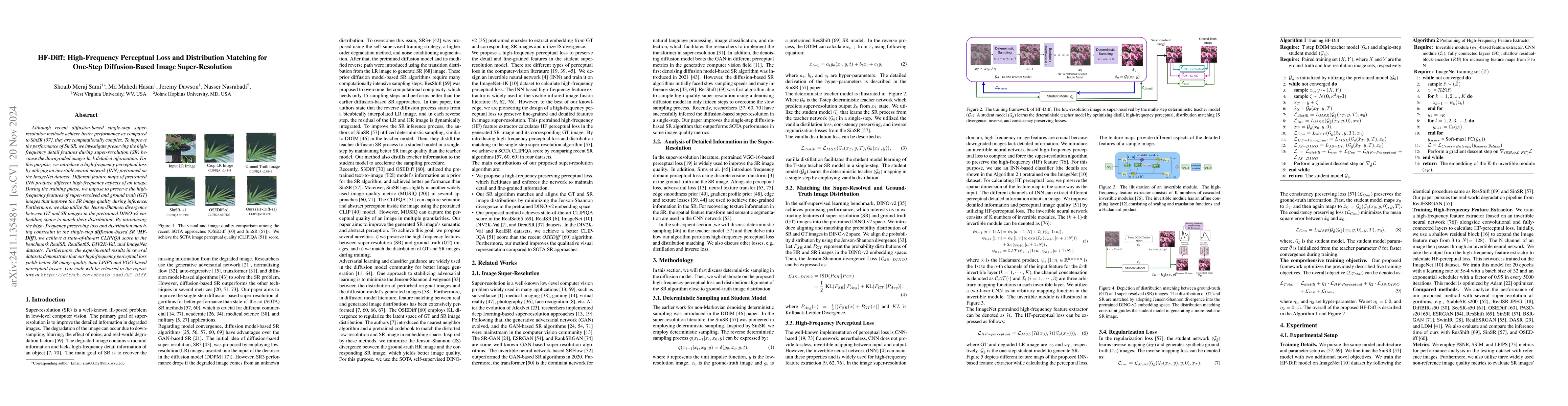 Thumbnail for HF-Diff: High-Frequency Perceptual Loss and Distribution Matching for
  One-Step Diffusion-Based Image Super-Resolution