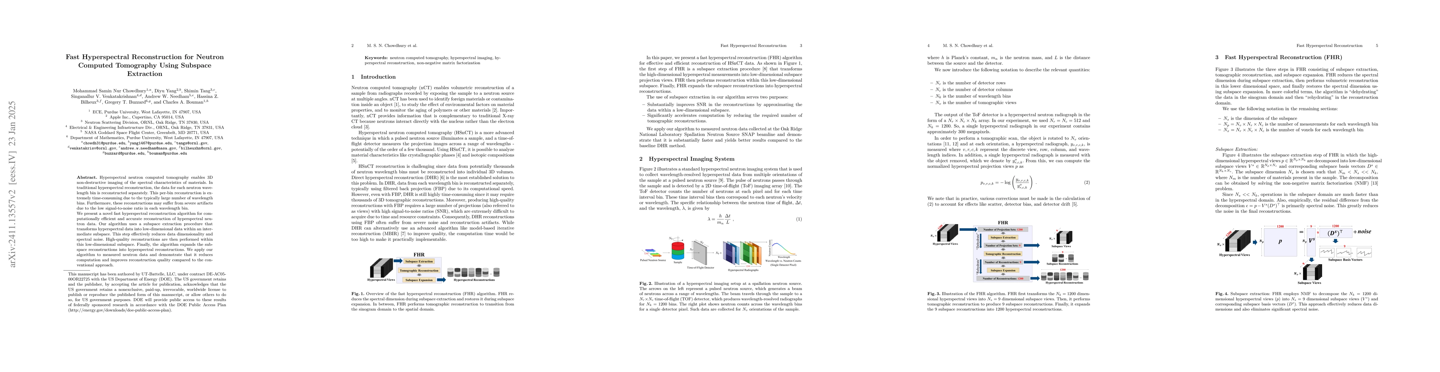 Thumbnail for Fast Hyperspectral Reconstruction for Neutron Computed Tomography Using
  Subspace Extraction