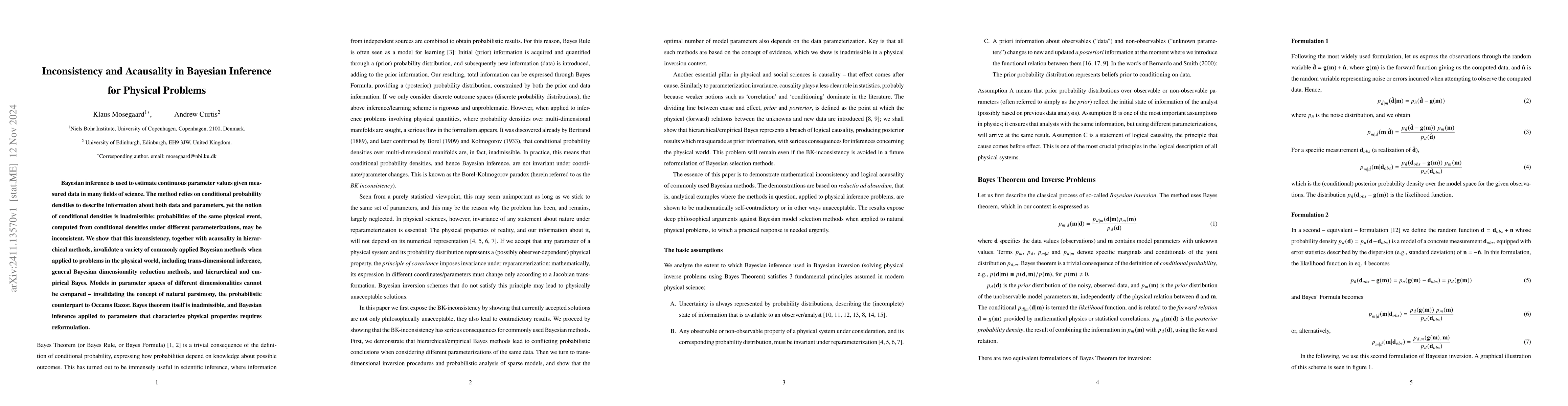 Thumbnail for Inconsistency and Acausality in Bayesian Inference for Physical Problems