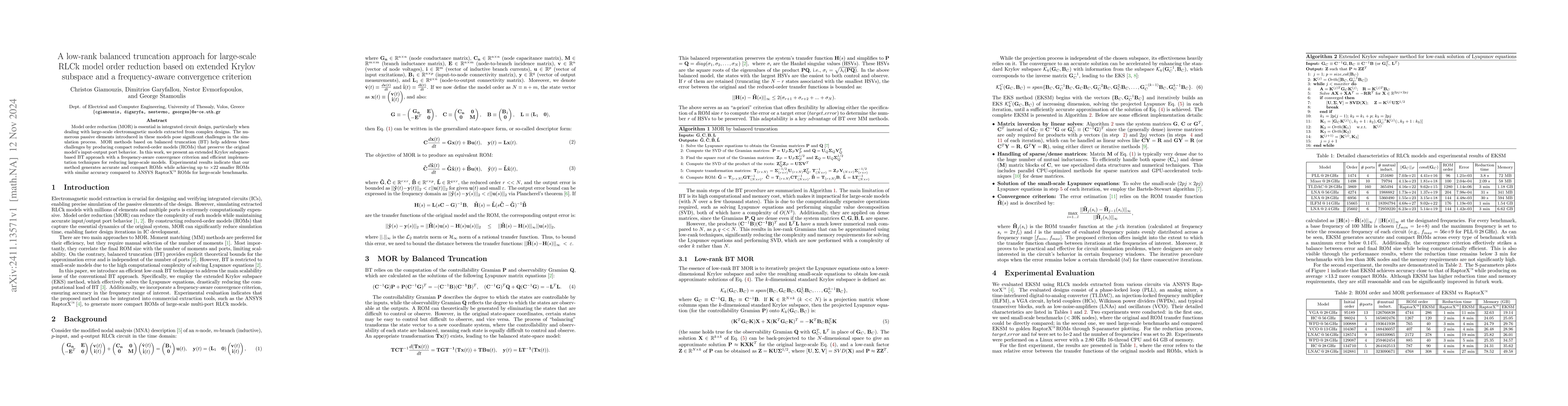 Thumbnail for A low-rank balanced truncation approach for large-scale RLCk model order
  reduction based on extended Krylov subspace and a frequency-aware convergence
  criterion
