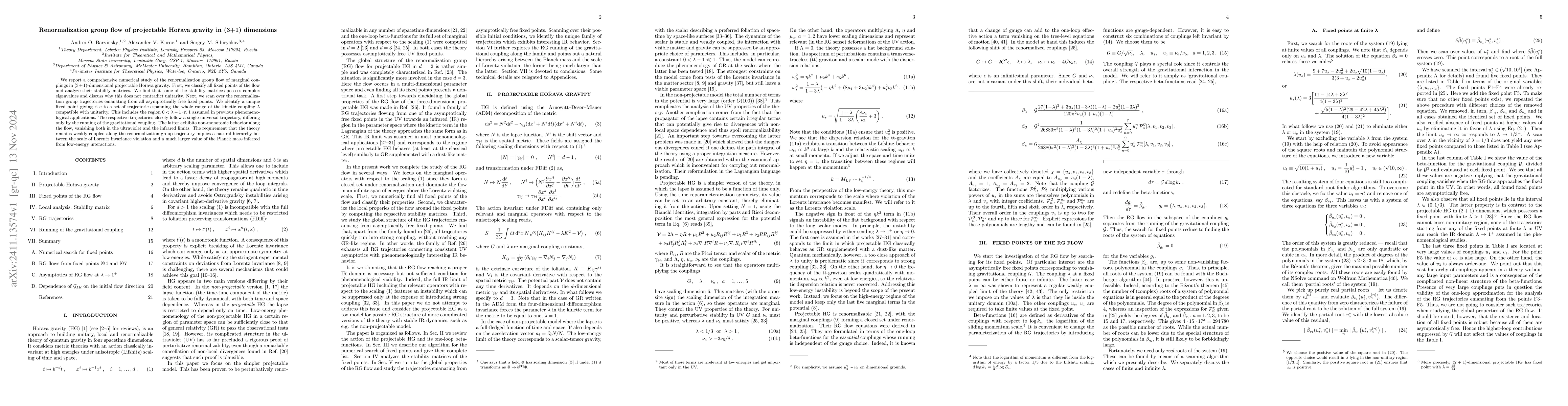 Thumbnail for Renormalization group flow of projectable Hořava gravity in (3+1)
  dimensions