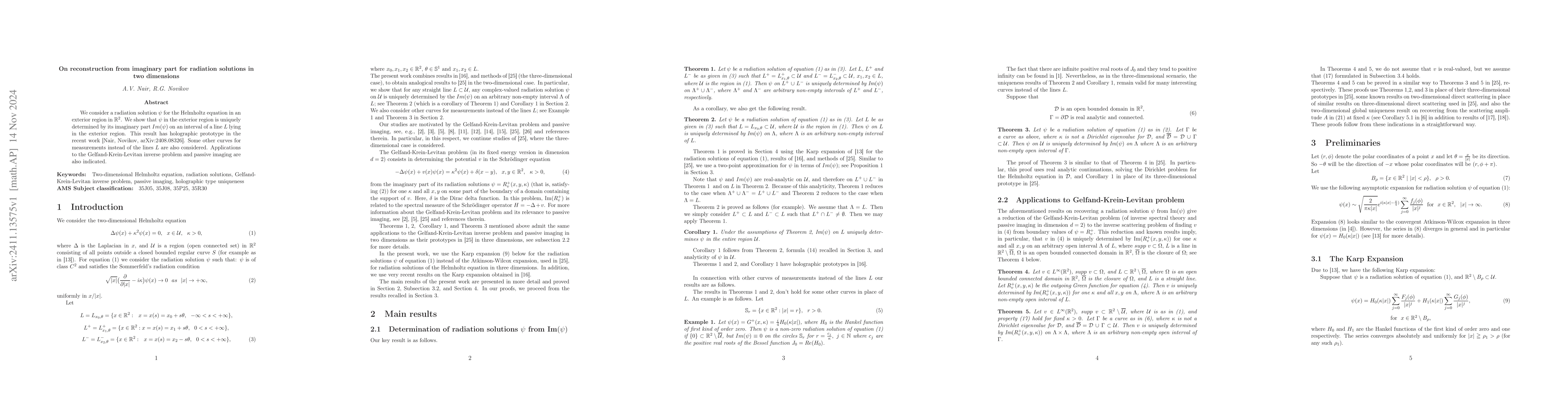 Thumbnail for On reconstruction from imaginary part for radiation solutions in two
  dimensions