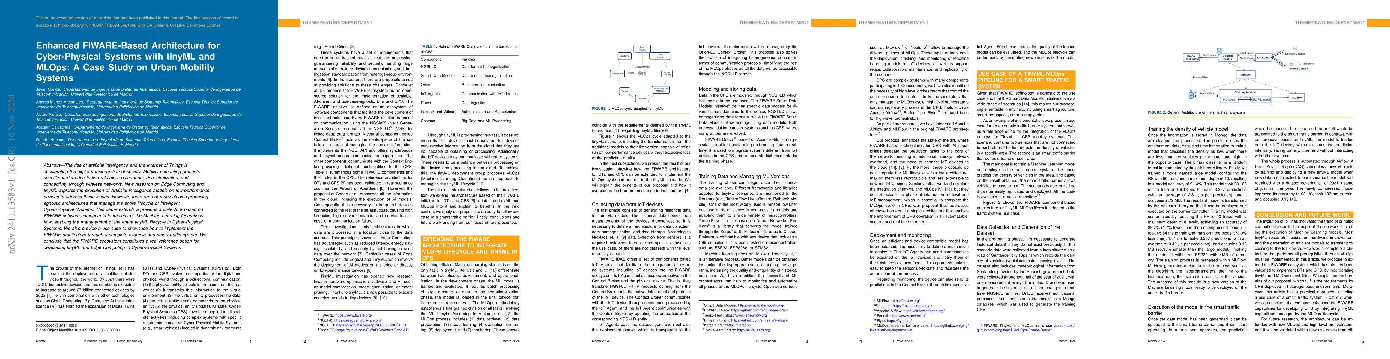 Thumbnail for Enhanced FIWARE-Based Architecture for Cyberphysical Systems With Tiny
  Machine Learning and Machine Learning Operations: A Case Study on Urban
  Mobility Systems
