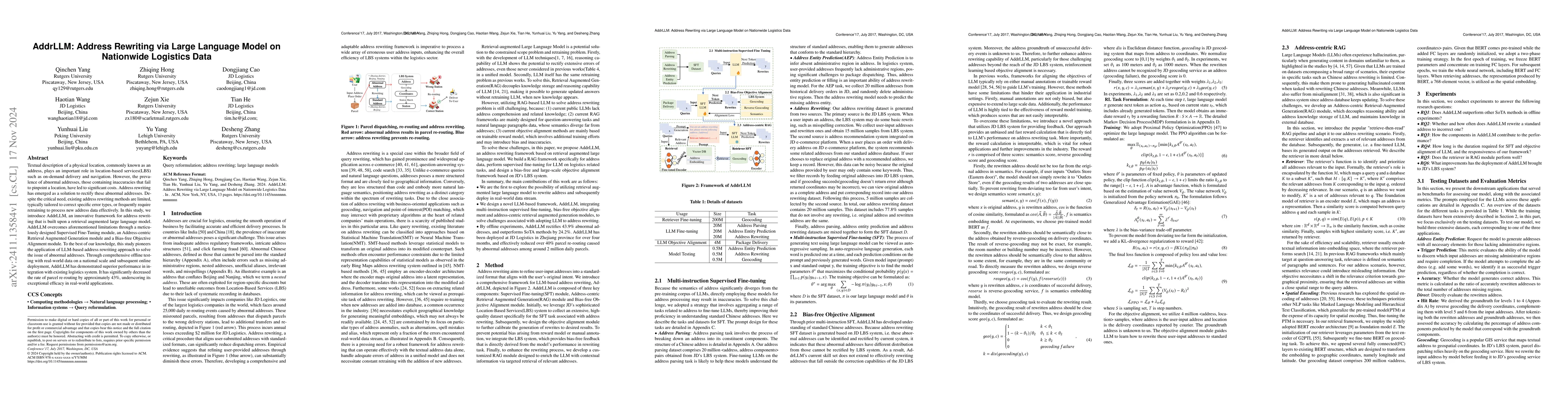 Thumbnail for AddrLLM: Address Rewriting via Large Language Model on Nationwide
  Logistics Data