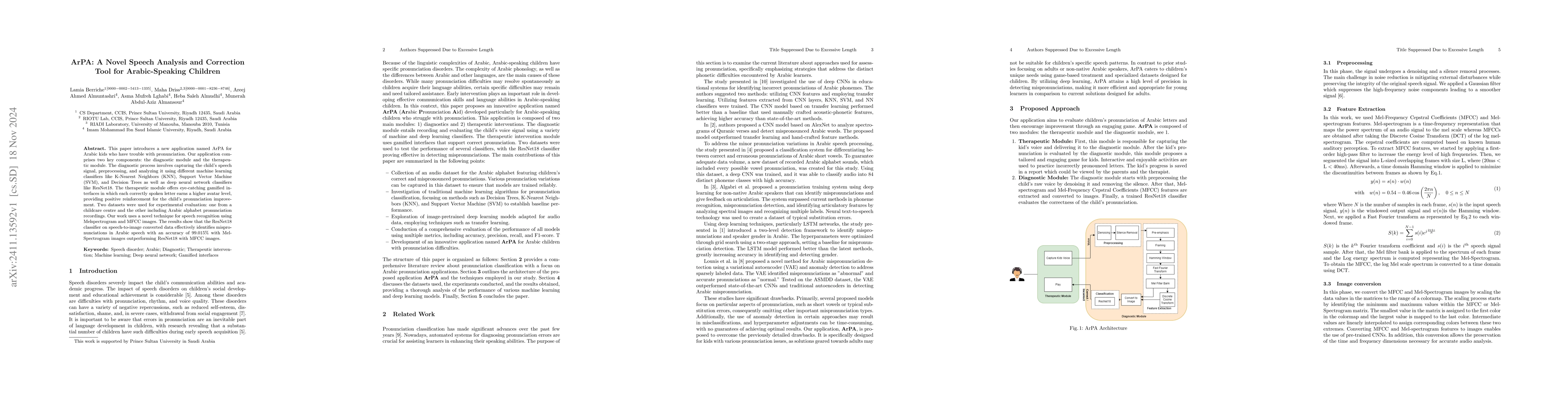 Thumbnail for A Novel Speech Analysis and Correction Tool for Arabic-Speaking Children