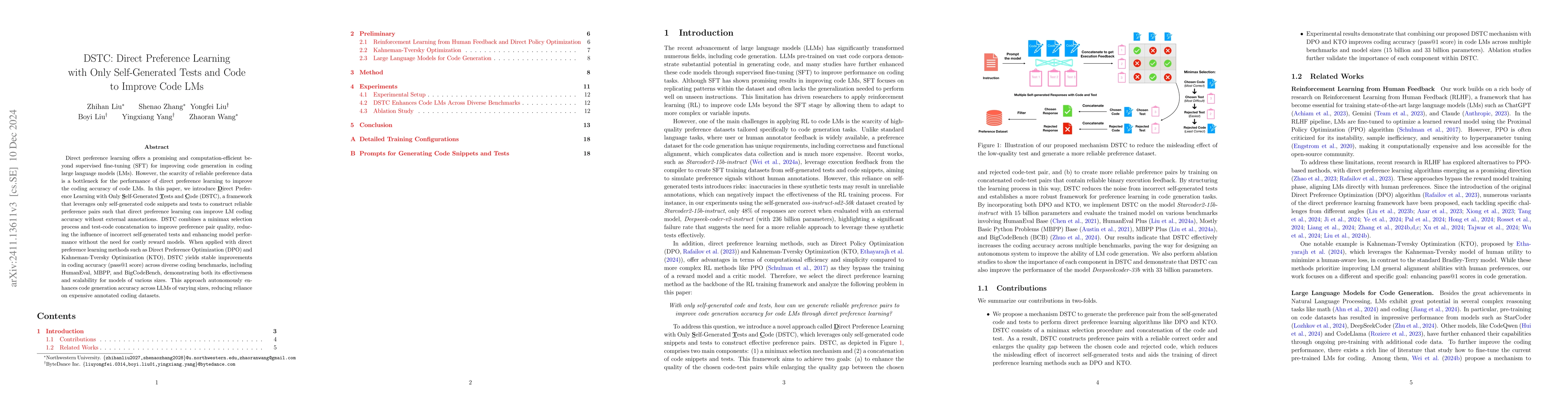 Thumbnail for DSTC: Direct Preference Learning with Only Self-Generated Tests and Code
  to Improve Code LMs