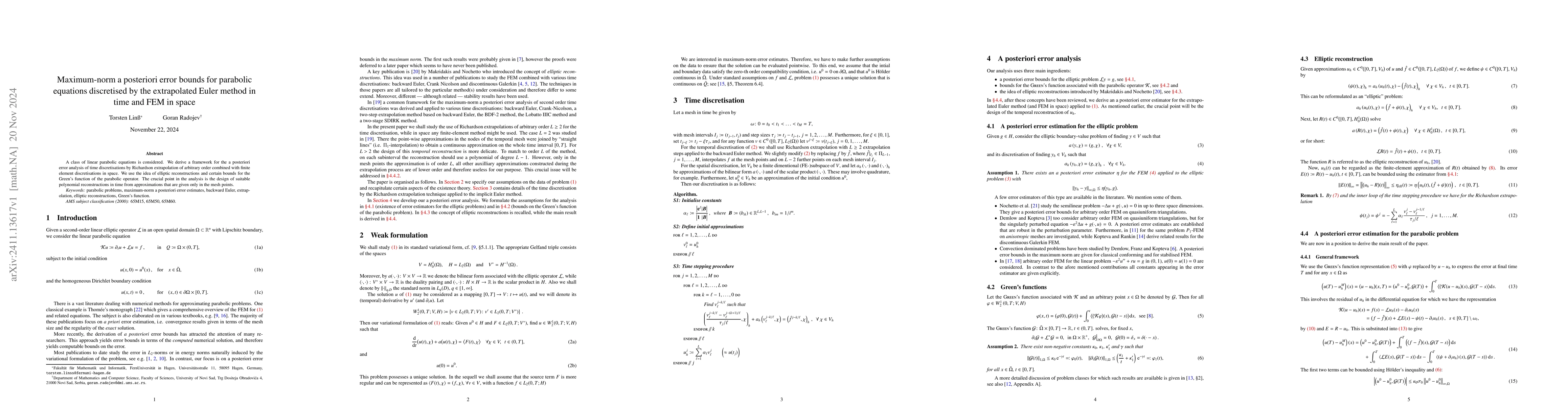 Thumbnail for Maximum-norm a posteriori error bounds for parabolic equations
  discretised by the extrapolated Euler method in time and FEM in space