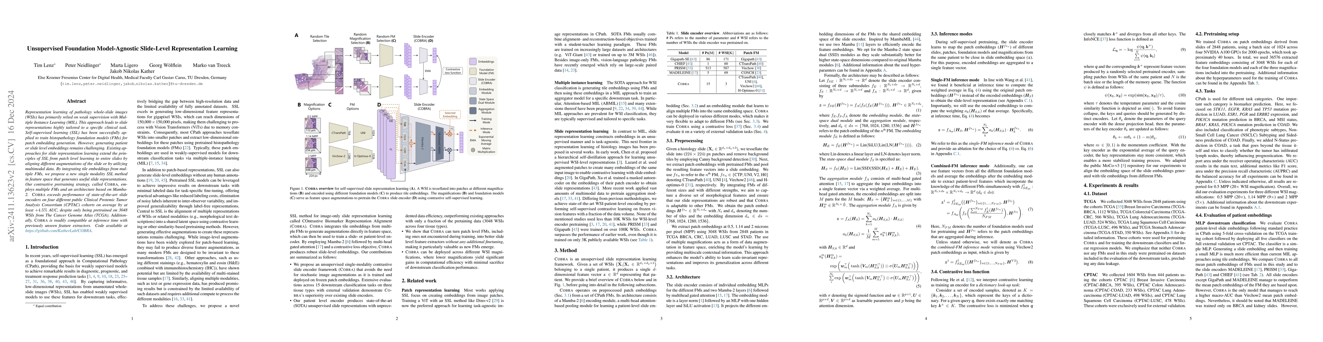 Thumbnail for Unsupervised Foundation Model-Agnostic Slide-Level Representation
  Learning