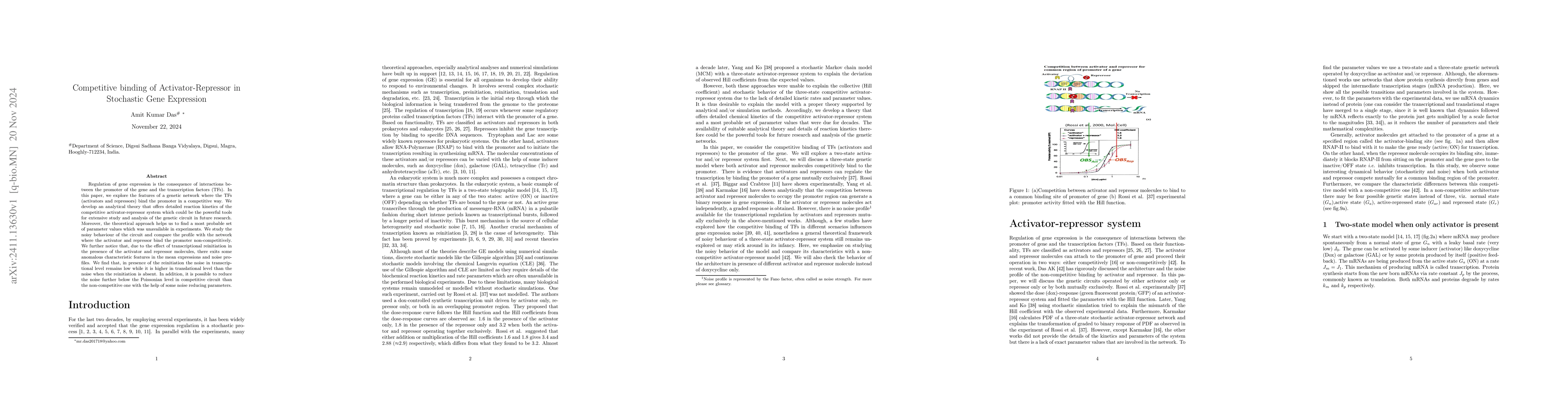 Thumbnail for Competitive binding of Activator-Repressor in Stochastic Gene Expression