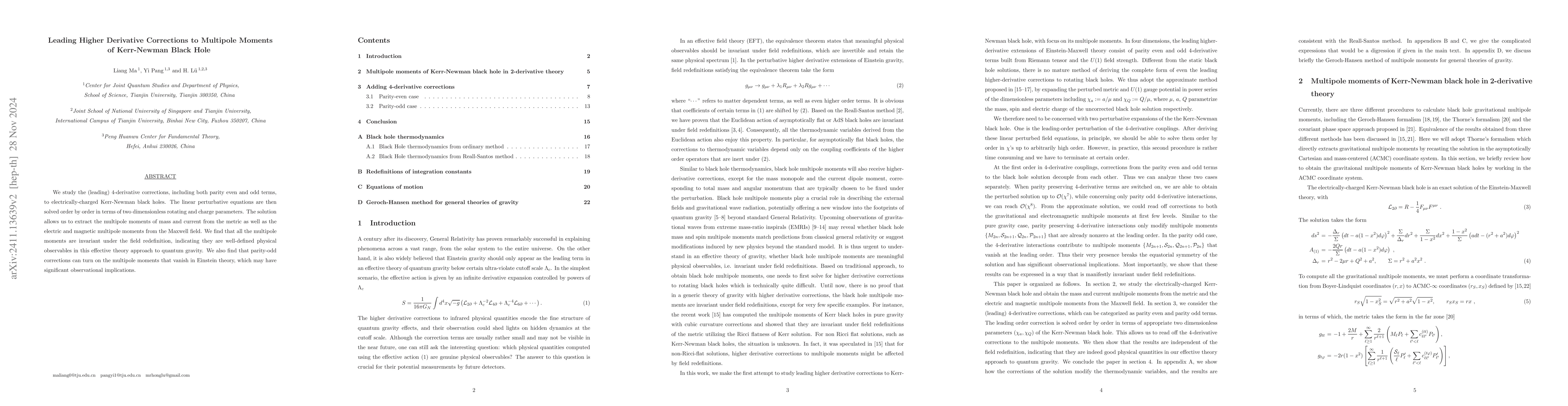 Thumbnail for Leading Higher Derivative Corrections to Multipole Moments of
  Kerr-Newman Black Hole