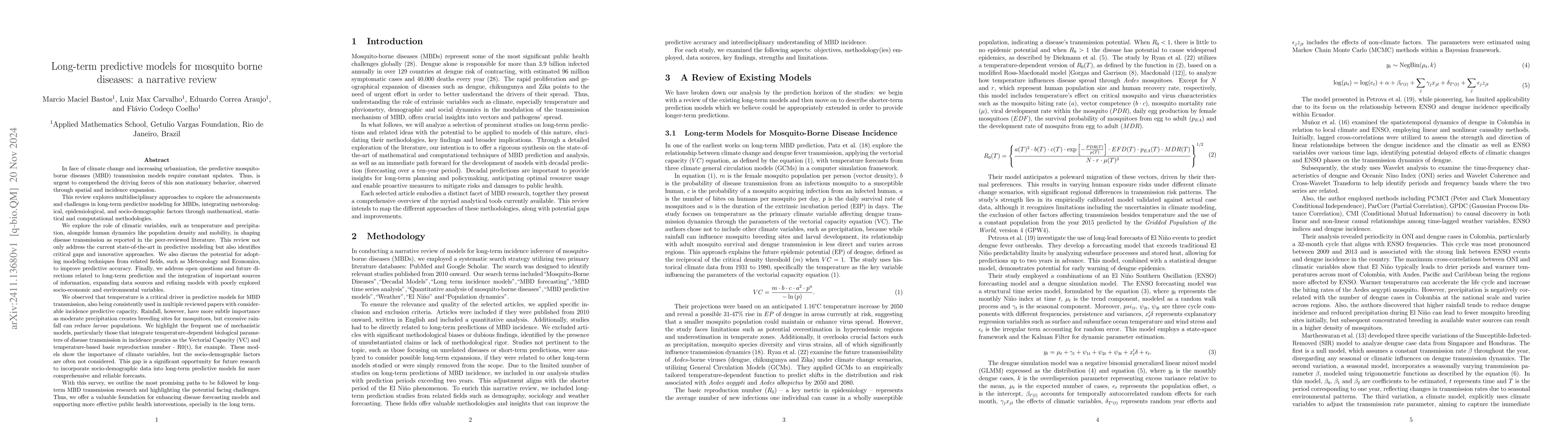 Thumbnail for Long-term predictive models for mosquito borne diseases: a narrative
  review