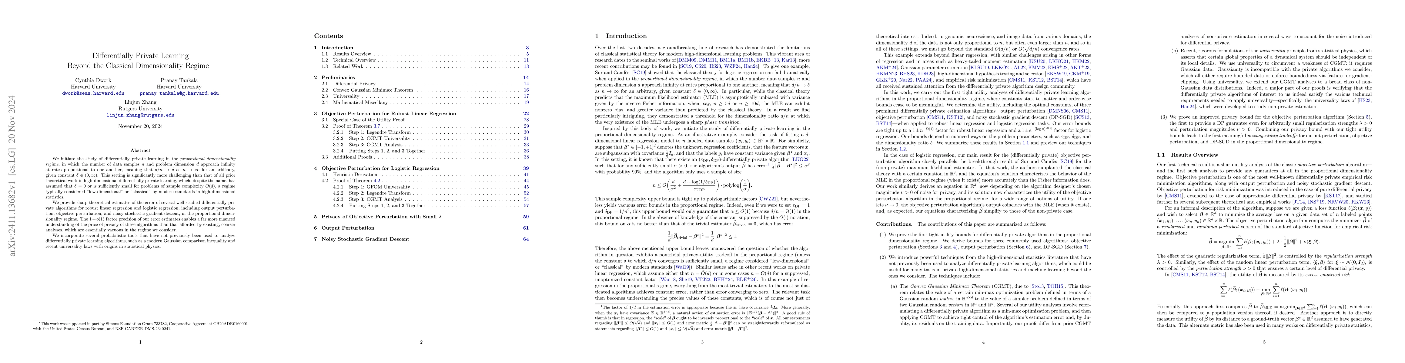 Thumbnail for Differentially Private Learning Beyond the Classical Dimensionality
  Regime