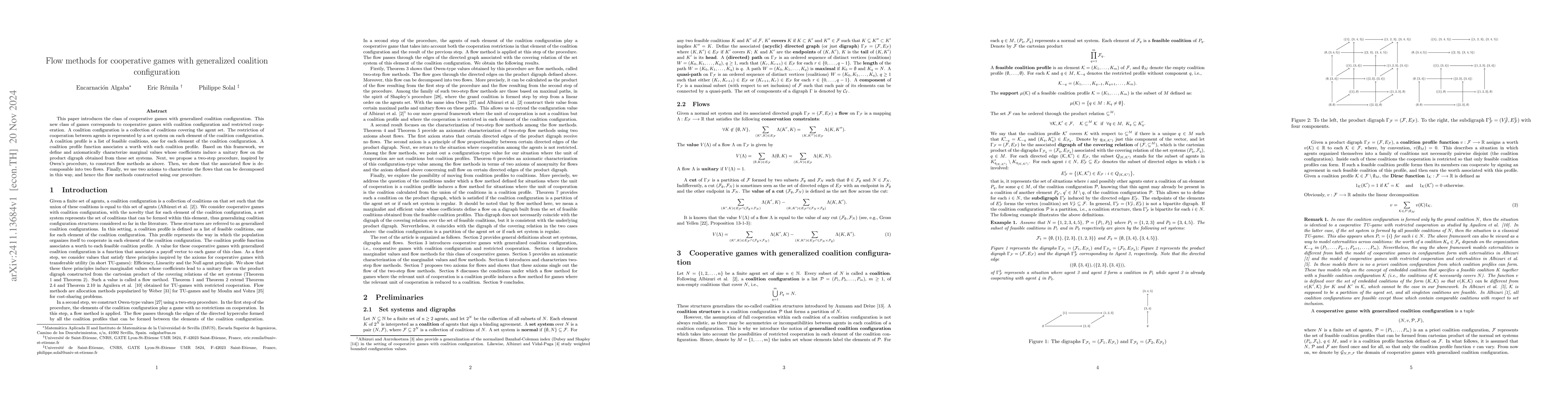 Thumbnail for Flow methods for cooperative games with generalized coalition
  configuration
