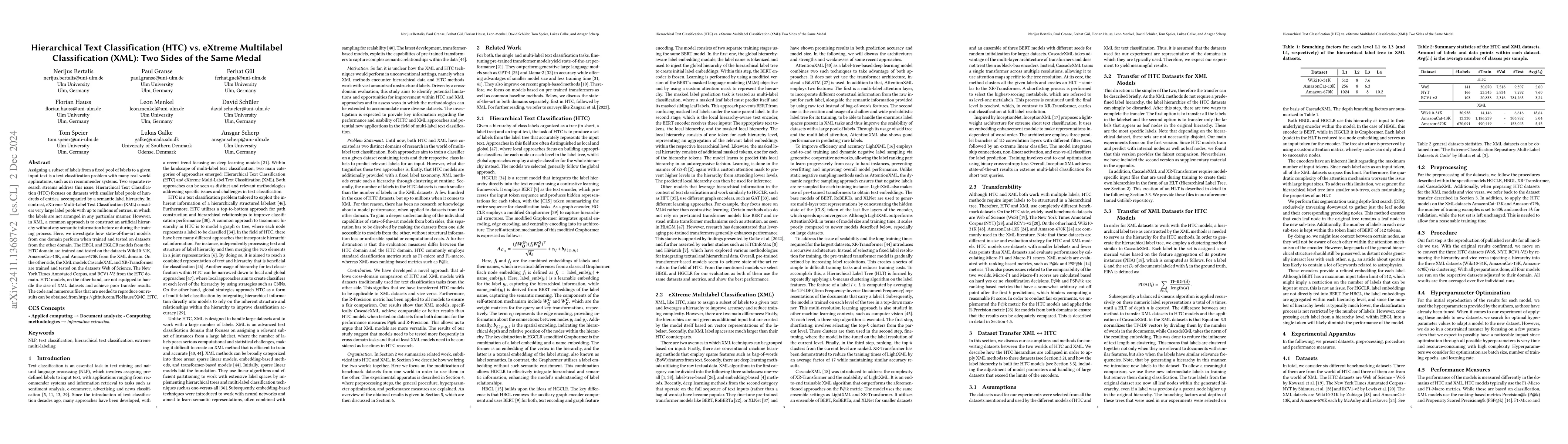 Thumbnail for Hierarchical Text Classification (HTC) vs. eXtreme Multilabel
  Classification (XML): Two Sides of the Same Medal