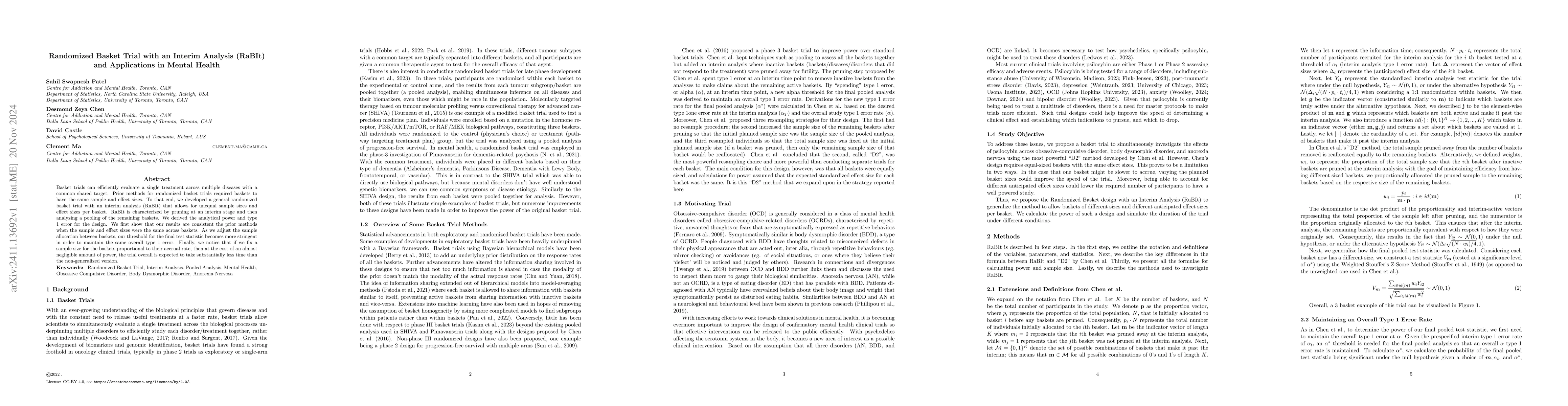 Thumbnail for Randomized Basket Trial with an Interim Analysis (RaBIt) and
  Applications in Mental Health