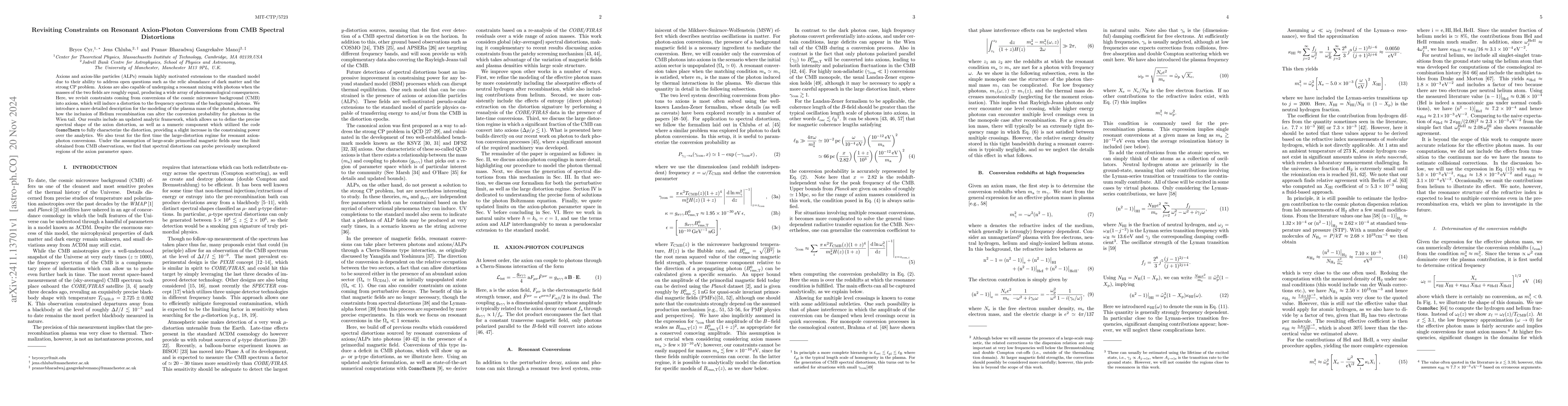 Thumbnail for Revisiting Constraints on Resonant Axion-Photon Conversions from CMB
  Spectral Distortions