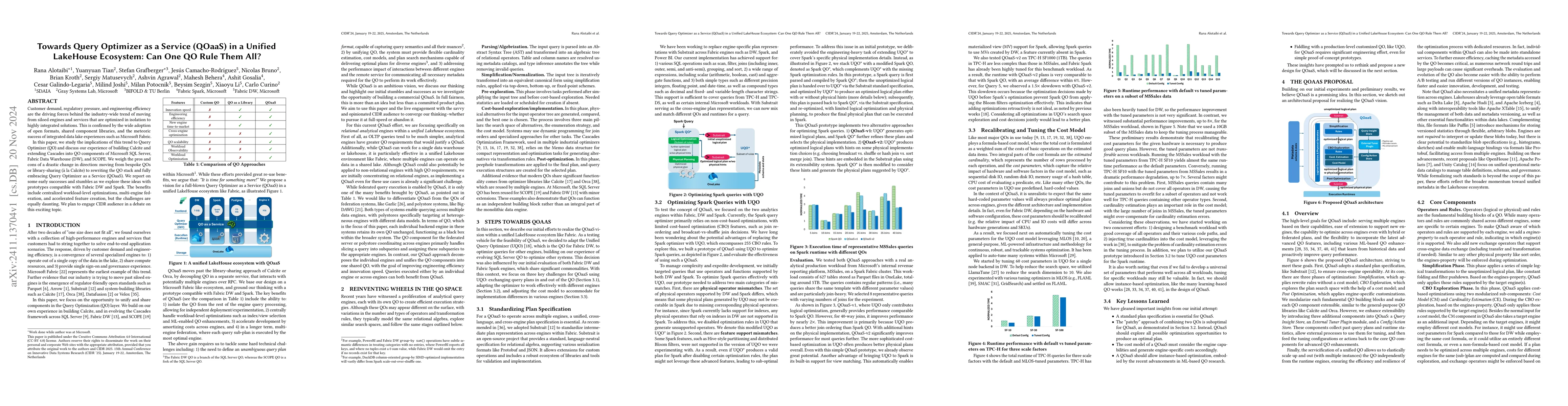 Thumbnail for Towards Query Optimizer as a Service (QOaaS) in a Unified LakeHouse
  Ecosystem: Can One QO Rule Them All?
