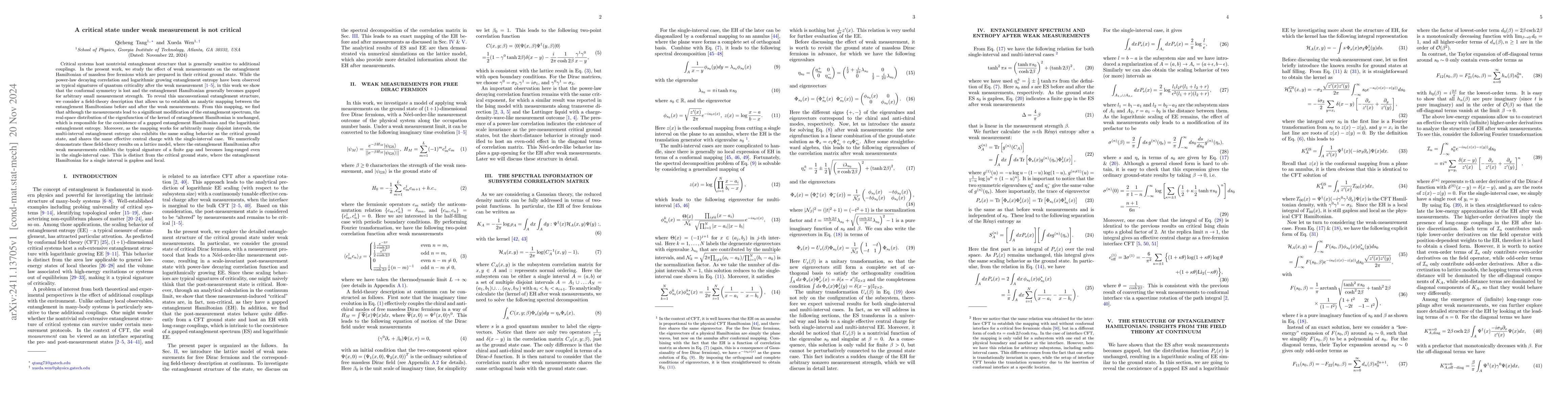 Thumbnail for A critical state under weak measurement is not critical