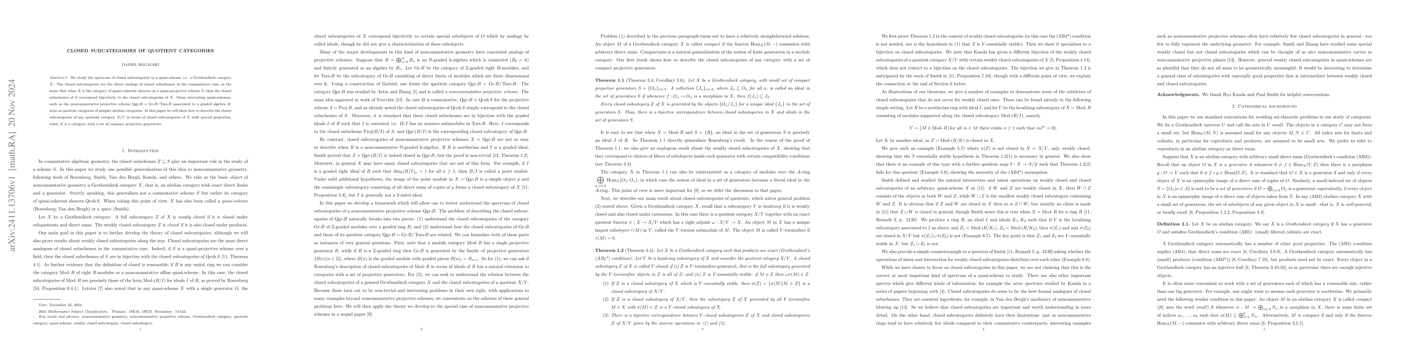 Thumbnail for Closed subcategories of quotient categories