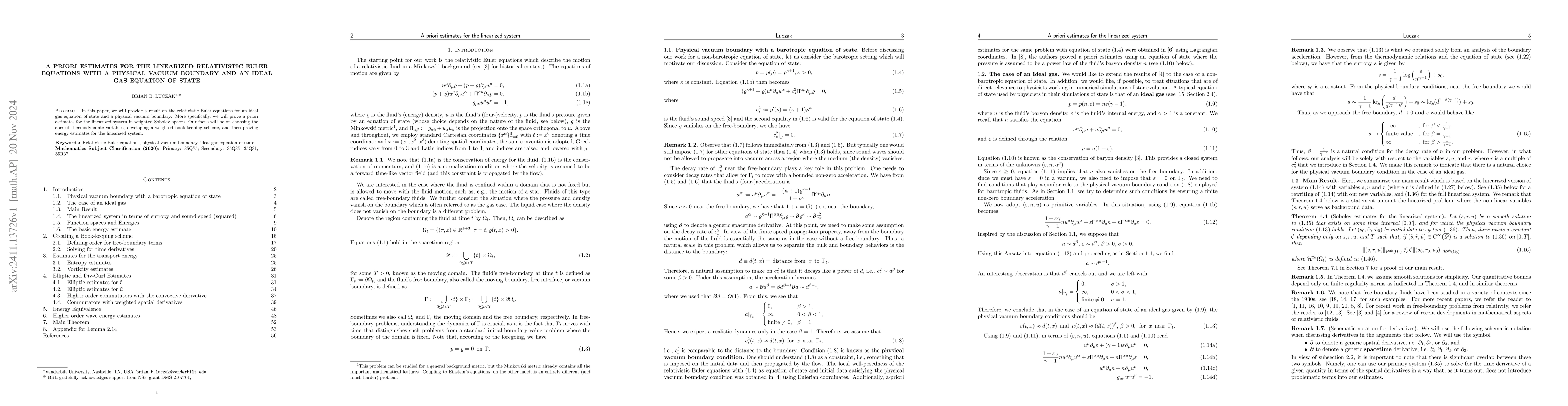 Thumbnail for A priori estimates for the linearized relativistic Euler equations with
  a physical vacuum boundary and an ideal gas equation of state