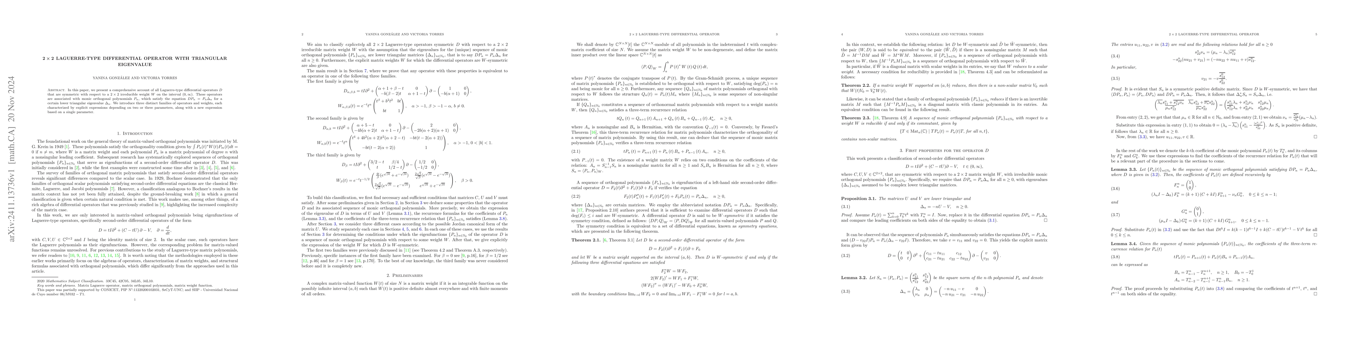 Thumbnail for $2\times 2$ Laguerre-type differential operator with triangular
  eigenvalue