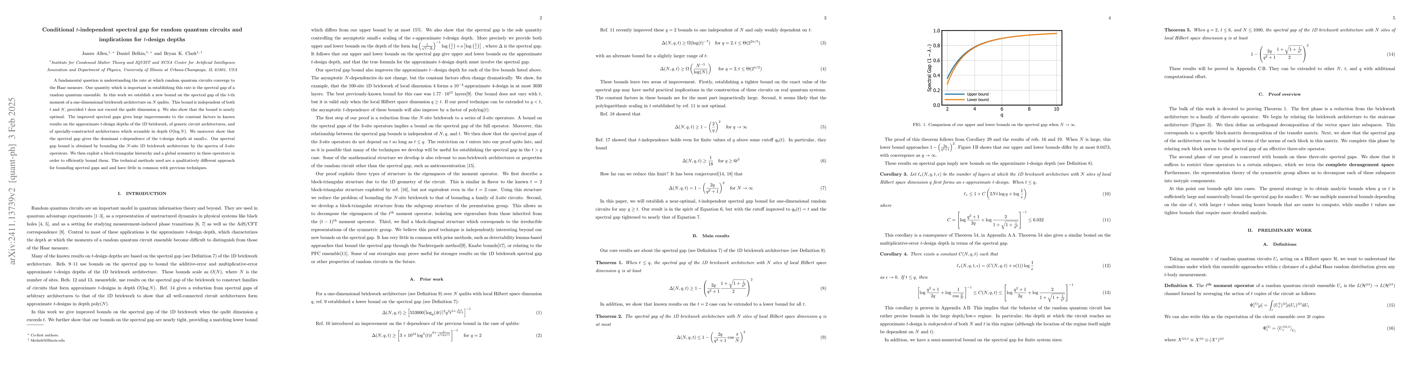 Thumbnail for Conditional t-independent spectral gap for random quantum circuits and
  implications for t-design depths