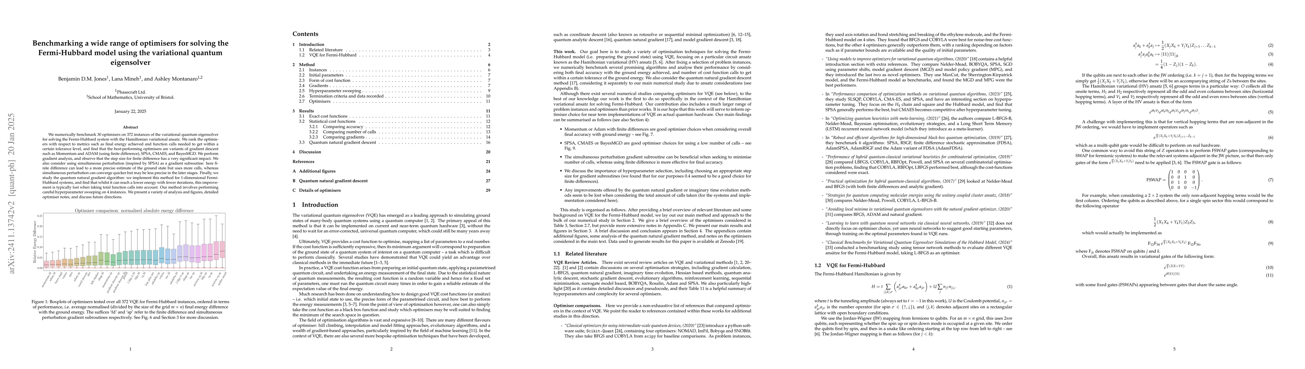 Thumbnail for Benchmarking a wide range of optimisers for solving the Fermi-Hubbard
  model using the variational quantum eigensolver