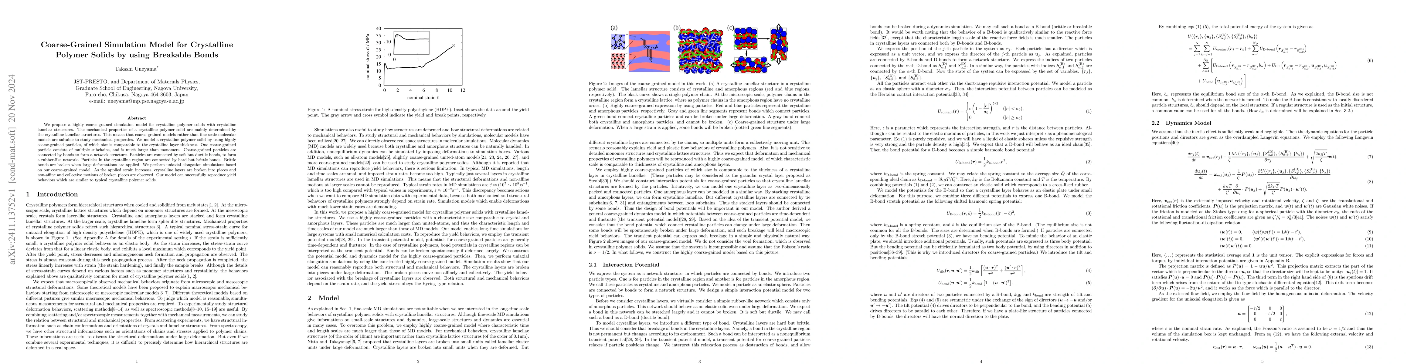Thumbnail for Coarse-Grained Simulation Model for Crystalline Polymer Solids by using
  Breakable Bonds