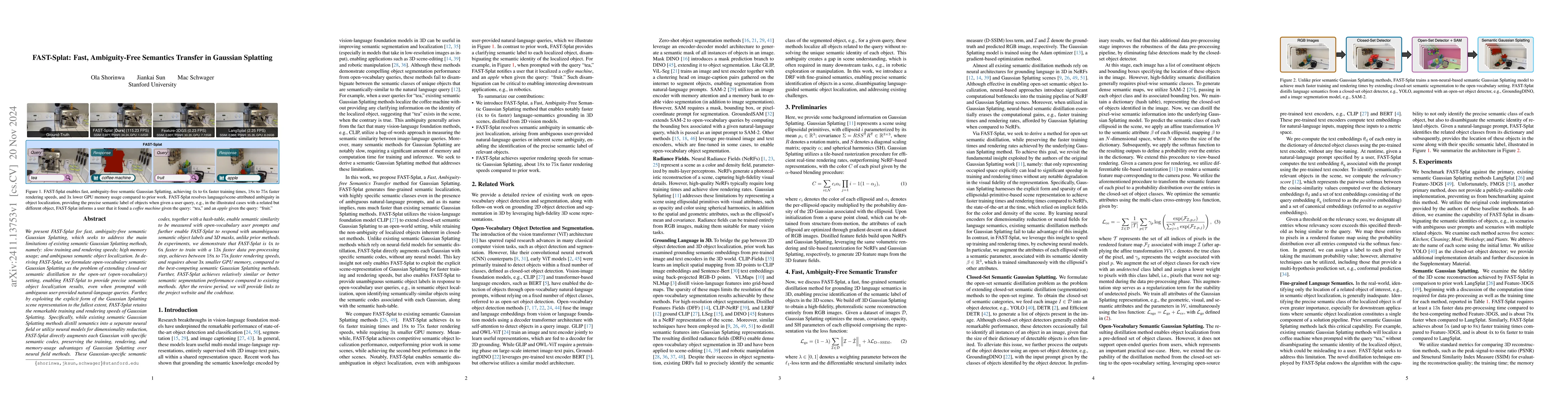 Thumbnail for FAST-Splat: Fast, Ambiguity-Free Semantics Transfer in Gaussian
  Splatting