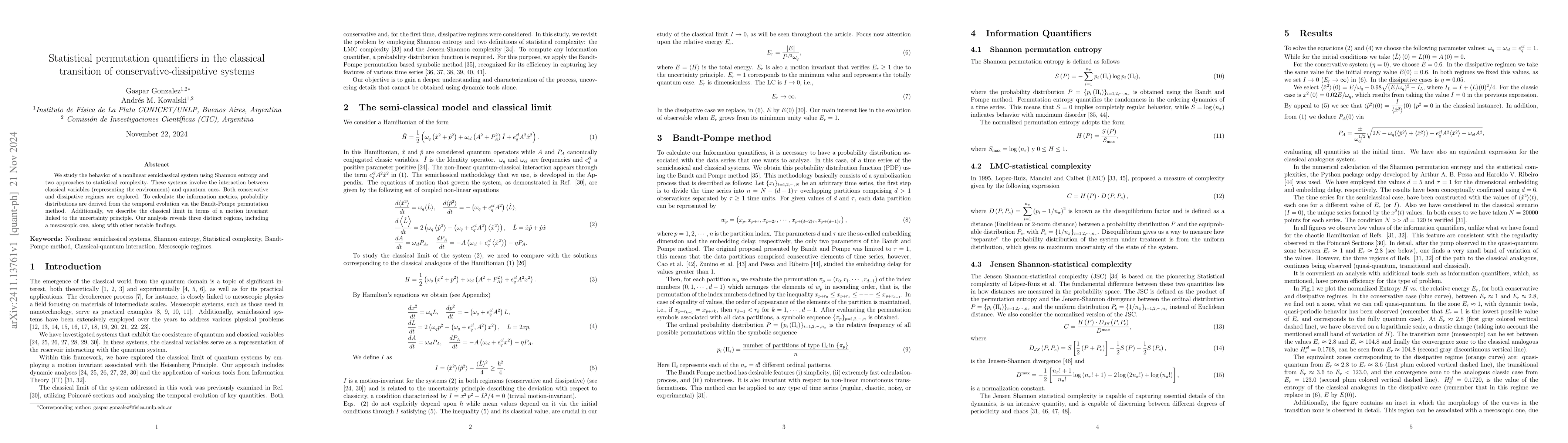 Thumbnail for Statistical permutation quantifiers in the classical transition of
  conservative-dissipative systems