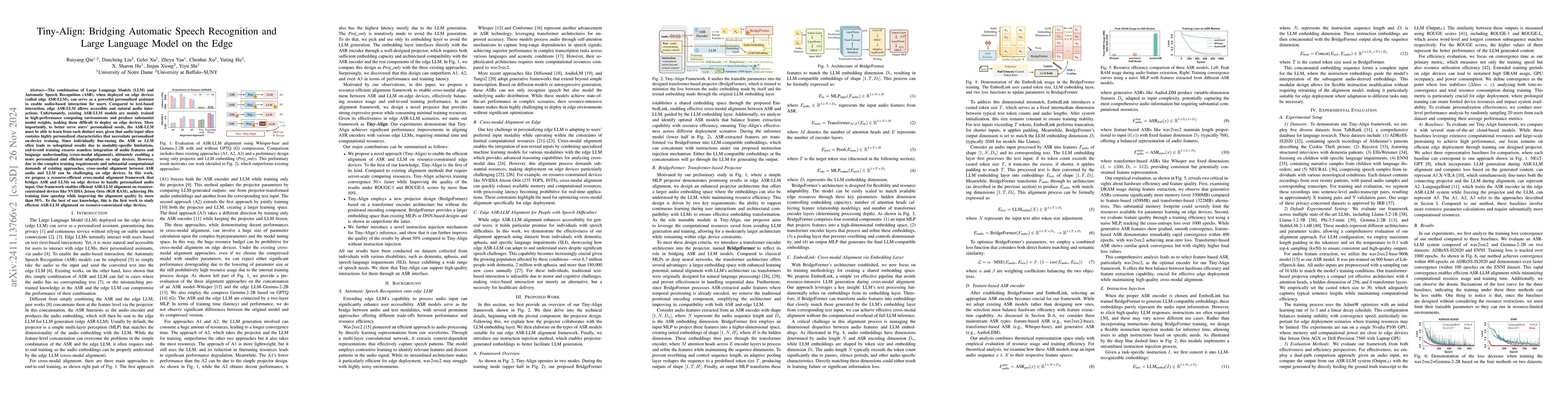 Thumbnail for Tiny-Align: Bridging Automatic Speech Recognition and Large Language
  Model on the Edge