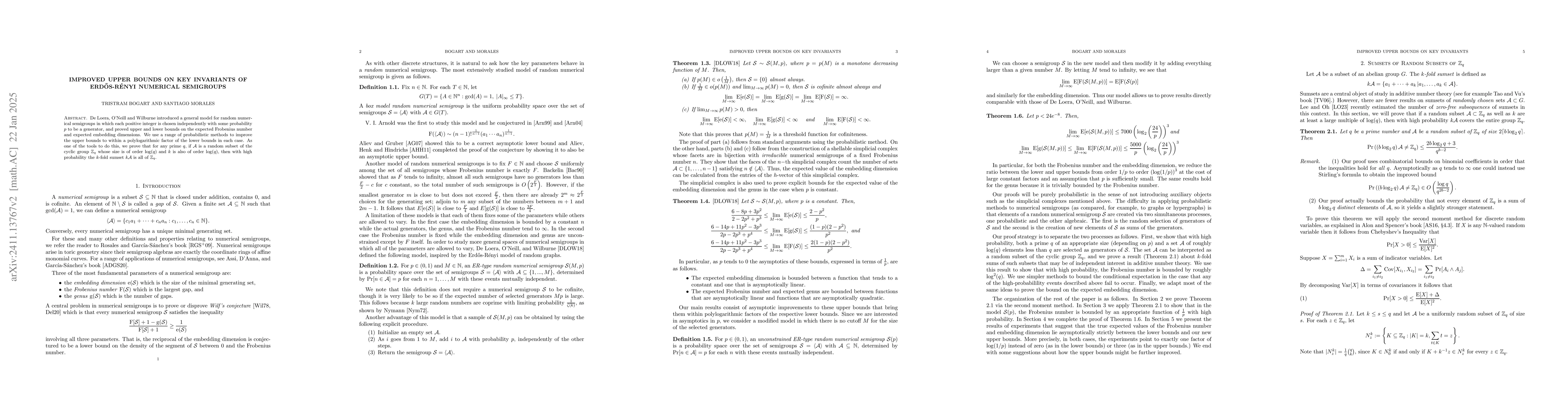 Thumbnail for Improved Upper Bounds on Key Invariants of Erdős-Rényi Numerical
  Semigroups