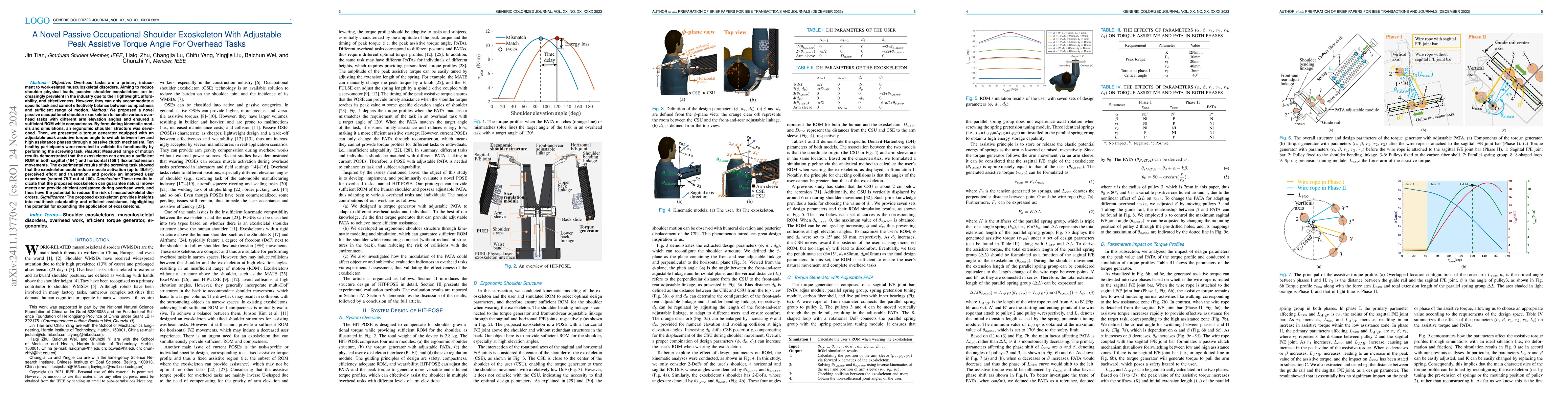 Thumbnail for A Novel Passive Occupational Shoulder Exoskeleton With Adjustable Peak
  Assistive Torque Angle For Overhead Tasks