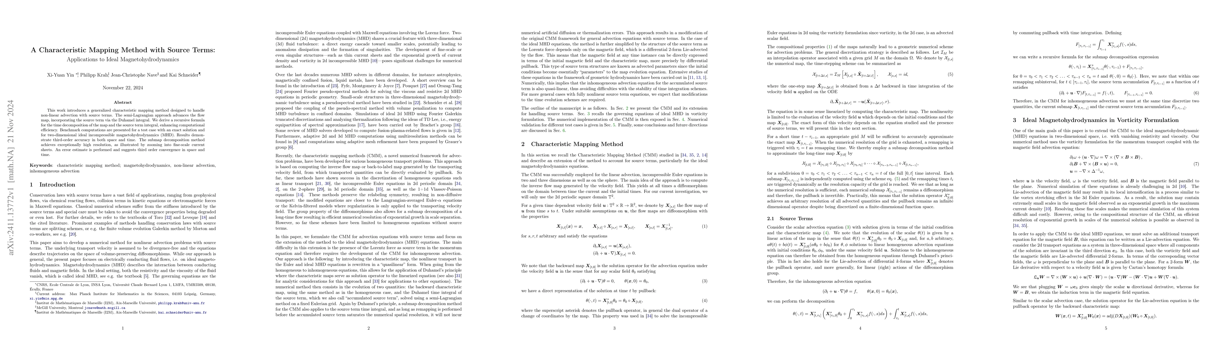 Thumbnail for A Characteristic Mapping Method with Source Terms: Applications to Ideal
  Magnetohydrodynamics