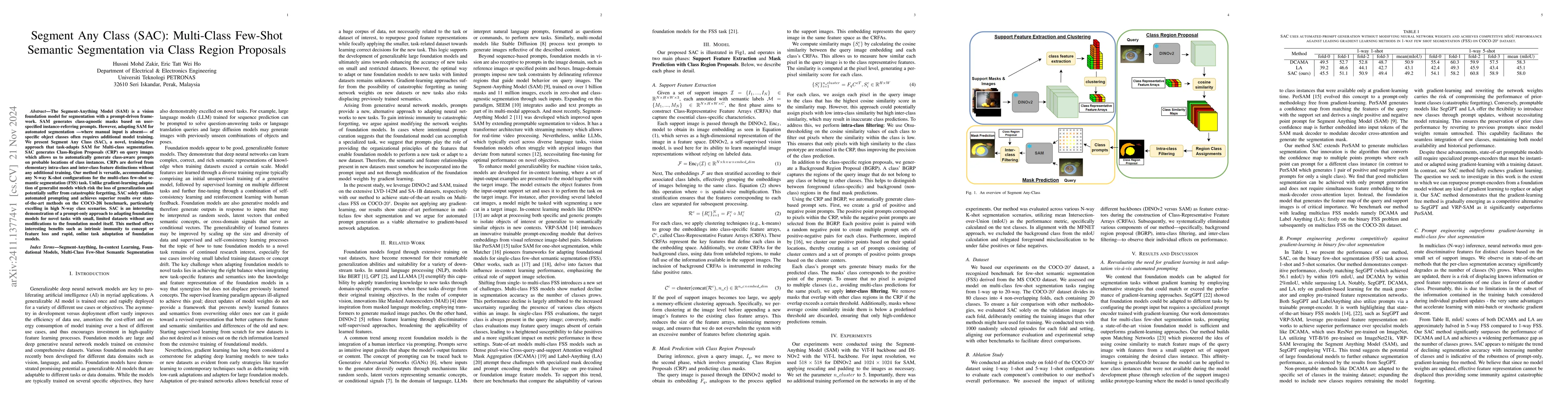 Thumbnail for Segment Any Class (SAC): Multi-Class Few-Shot Semantic Segmentation via
  Class Region Proposals