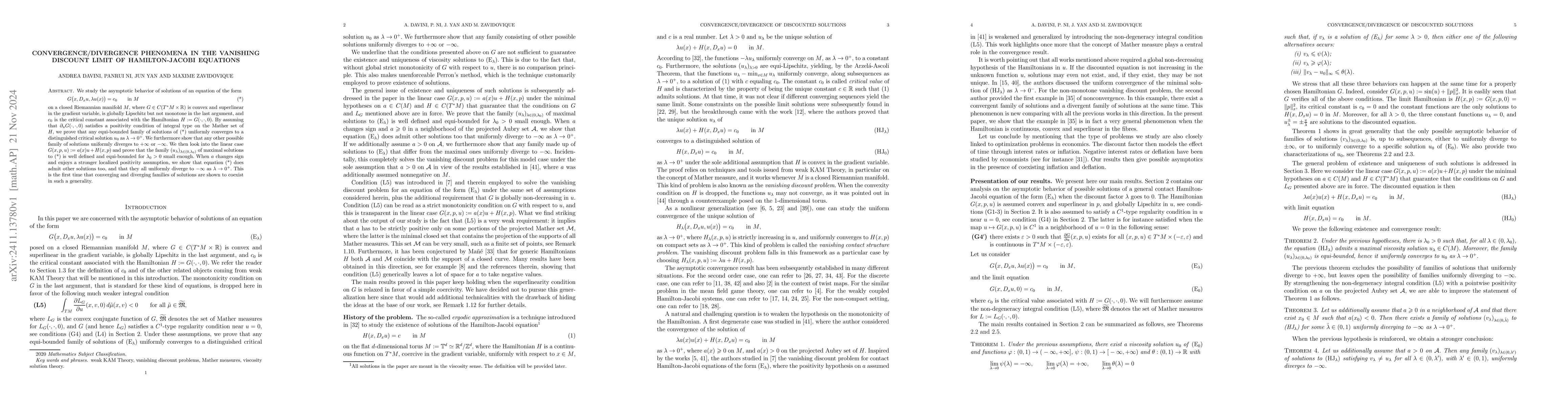 Thumbnail for Convergence/divergence phenomena in the vanishing discount limit of
  Hamilton-Jacobi equations