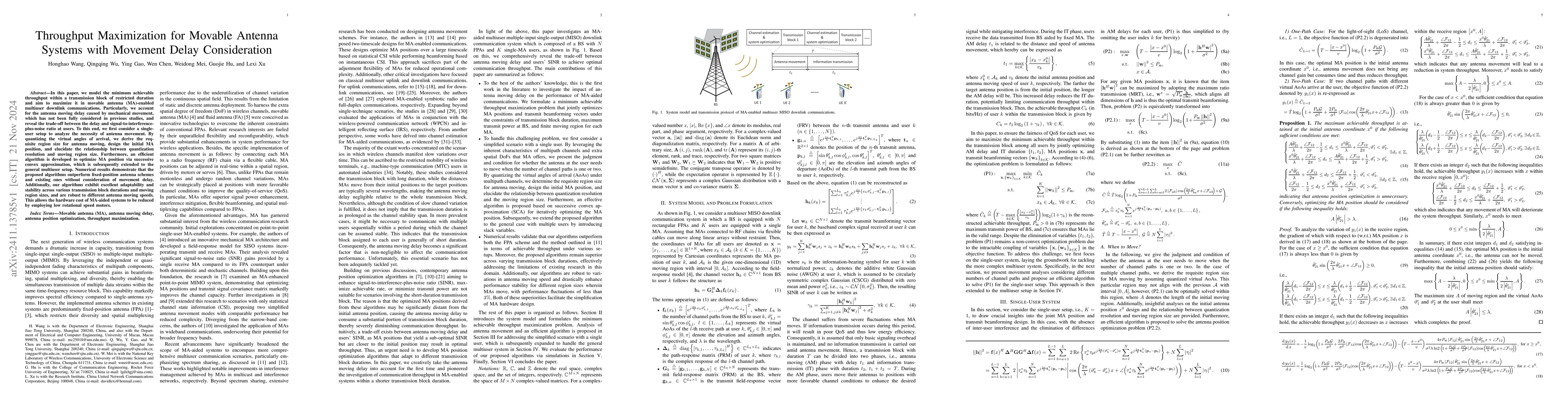 Thumbnail for Throughput Maximization for Movable Antenna Systems with Movement Delay
  Consideration