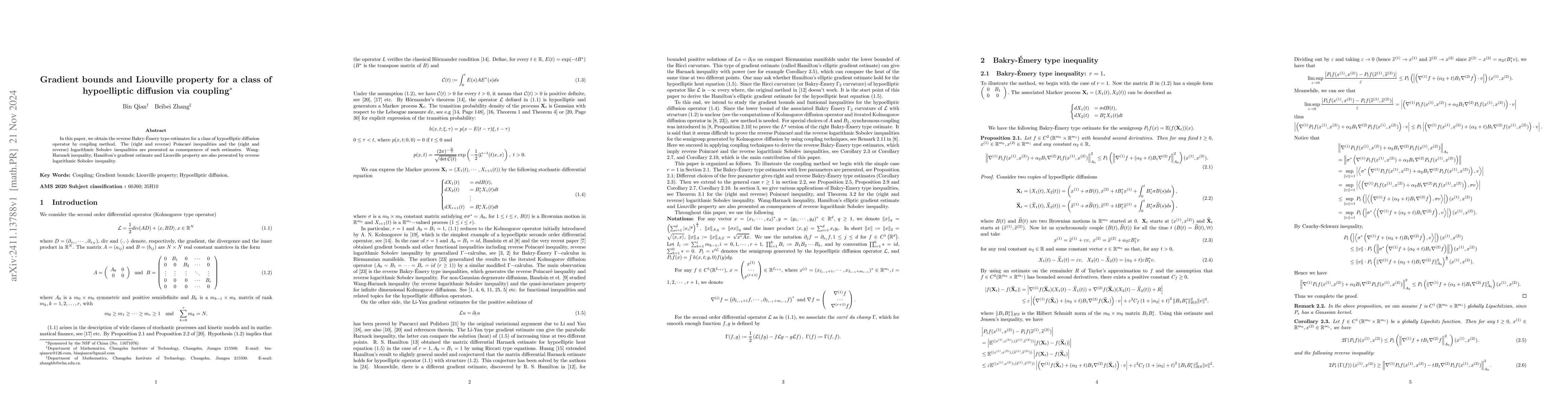 Thumbnail for Gradient bounds and Liouville property for a class of hypoelliptic
  diffusion via coupling