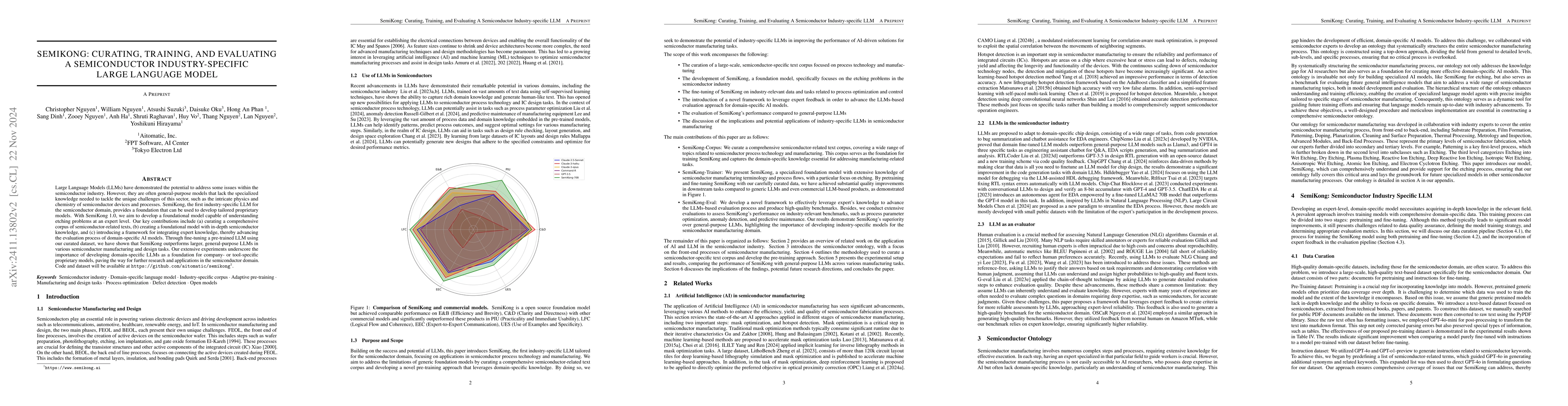 Thumbnail for SemiKong: Curating, Training, and Evaluating A Semiconductor
  Industry-Specific Large Language Model