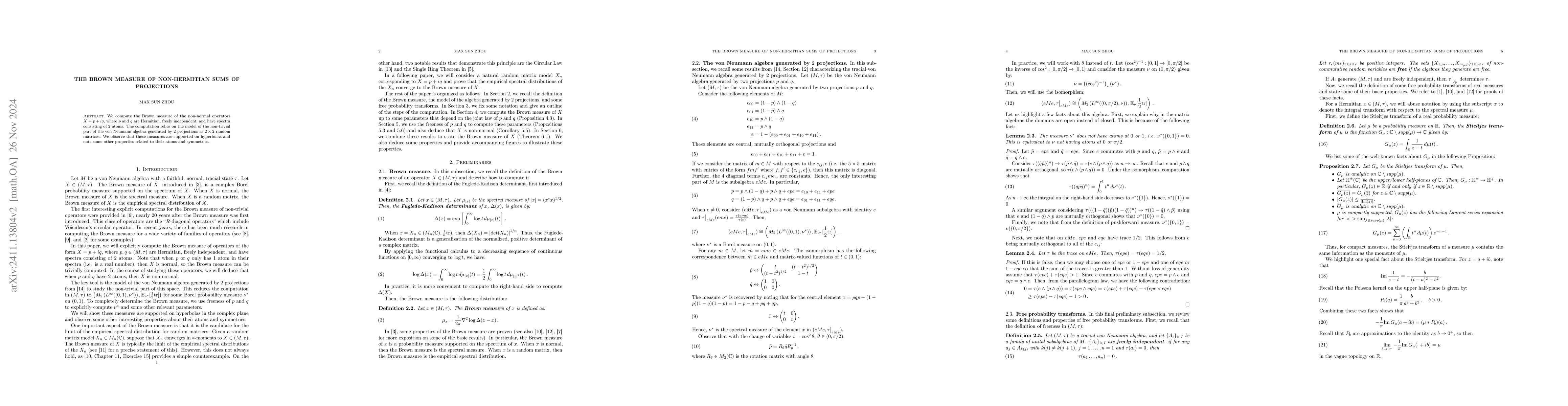 Thumbnail for The Brown Measure of Non-Hermitian Sums of Projections