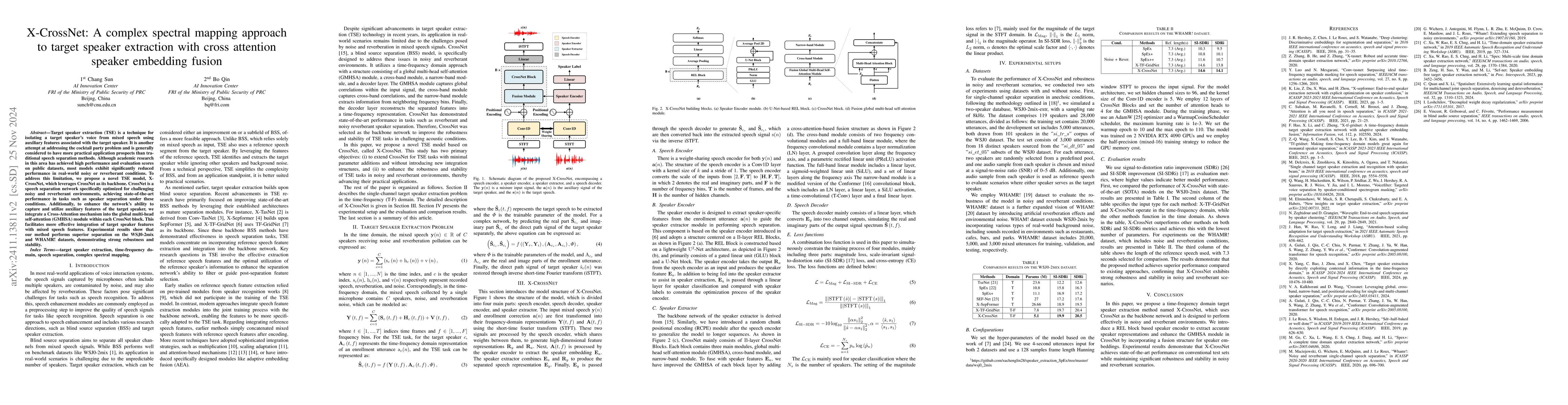 Thumbnail for X-CrossNet: A complex spectral mapping approach to target speaker
  extraction with cross attention speaker embedding fusion