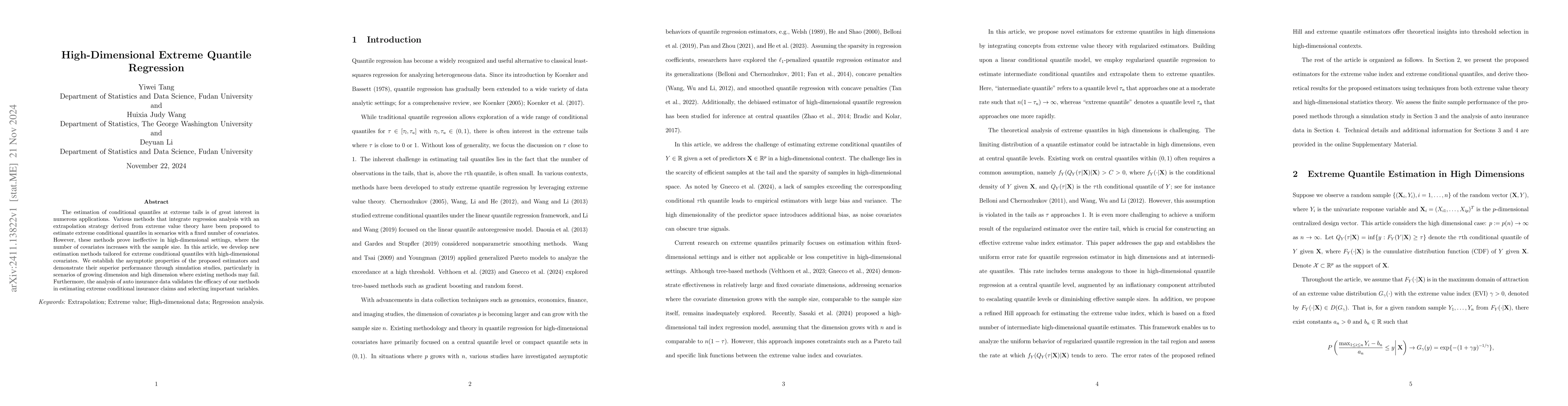 Thumbnail for High-Dimensional Extreme Quantile Regression