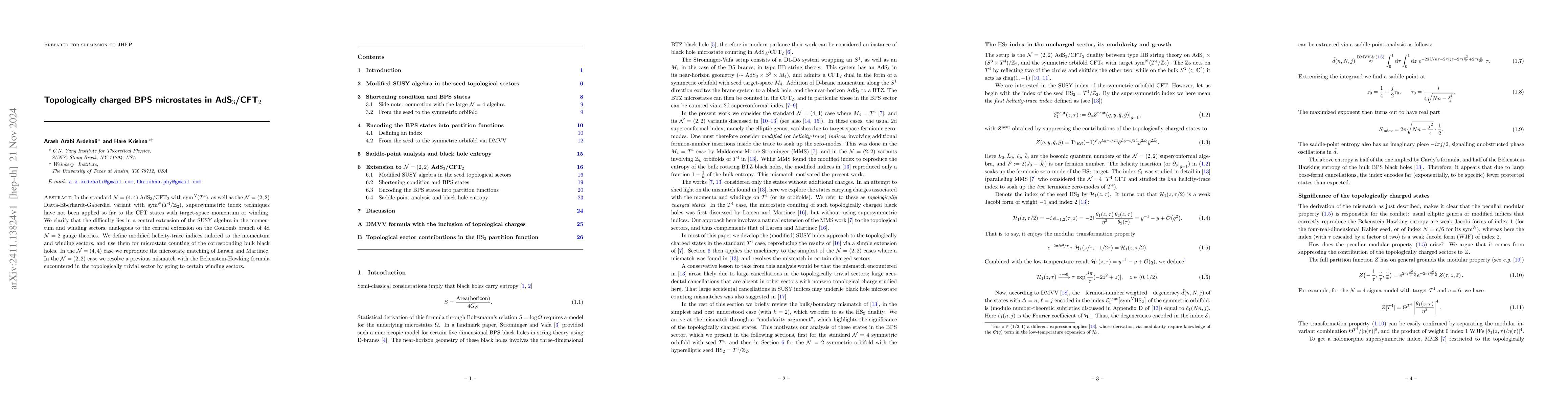 Thumbnail for Topologically charged BPS microstates in AdS$_3$/CFT$_2$