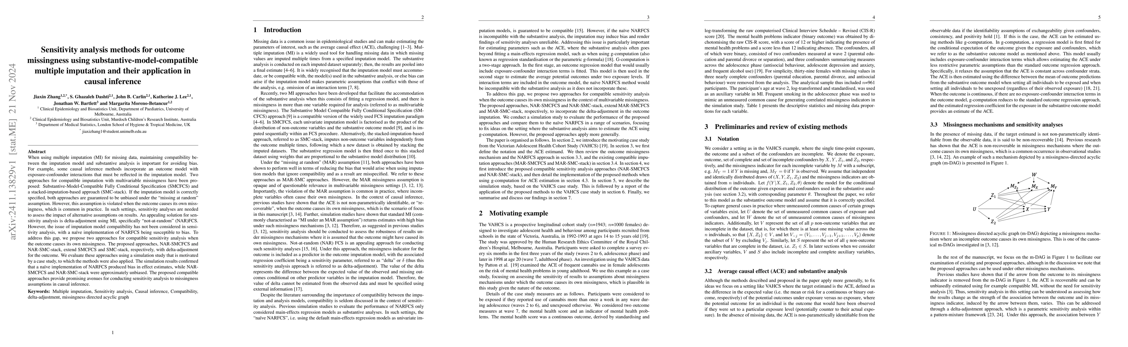 Thumbnail for Sensitivity analysis methods for outcome missingness using
  substantive-model-compatible multiple imputation and their application in
  causal inference